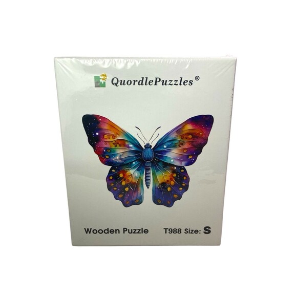 Quordle BUTTERFLY Wood Puzzle T988 Size Small 125 Pieces New Sealed - Picture 2 of 9